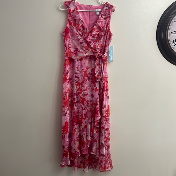 London Times Women’s size 6, pink Ruffled Chiffon Maxi Dress - Picture 2 of 9